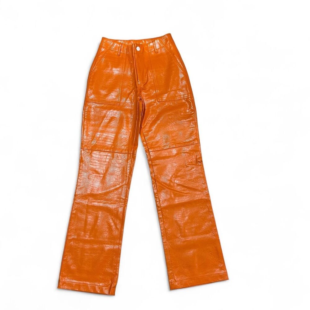 Forever 21 Orange Faux Leather Croc Bootcut Pants